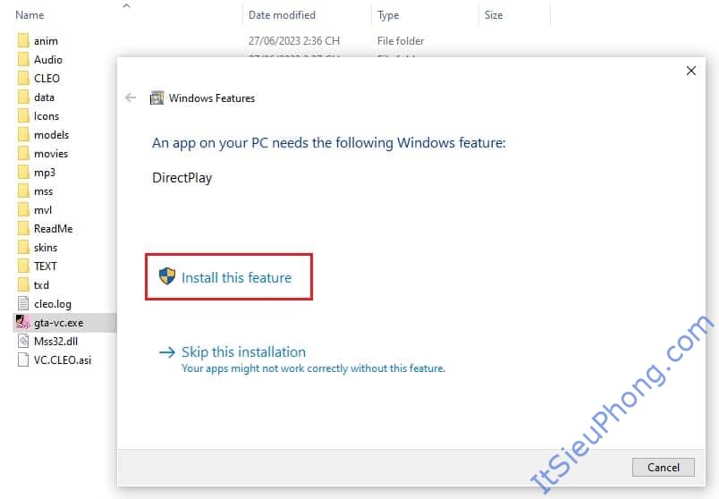 Chạy Install this feature