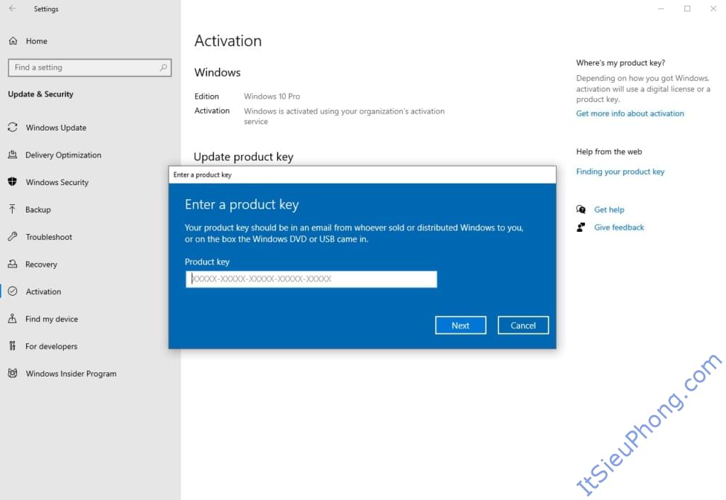 Nhập Key bản quyền để Active Windows 10